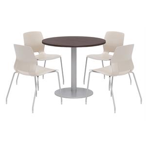 Olio Designs Round 42in Lola Dining Set - Espresso Table - Moon Chairs