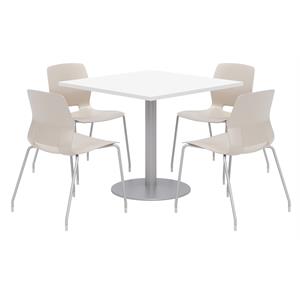 Olio Designs Square 36in Lola Dining Set - White Table - Moon Chairs