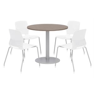 Olio Designs Round 42in Lola Dining Set - Teak - Table - White Chairs