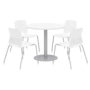 Olio Designs Round 42in Lola Dining Set - White Table - White Chairs