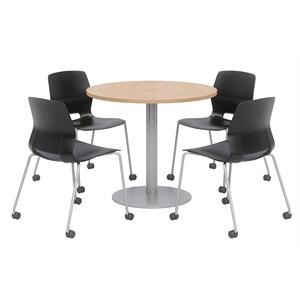 Olio Designs Maple Round 36in Lola Dining Set - Black Caster Chairs