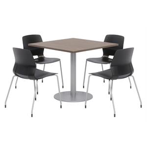 Olio Designs Square 42in Lola Dining Set - Teak Table - Black Chairs