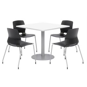 Olio Designs Square 42in Lola Dining Set - White Table - Black Chairs