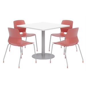Olio Designs Square 42in Lola Dining Set - White Table - Coral Chairs