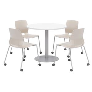 Olio Designs White Round 36in Lola Dining Set - Moonbeam Caster Chairs