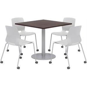 Olio Designs Espresso Square 36in Lola Dining Set - Gray Caster Chairs