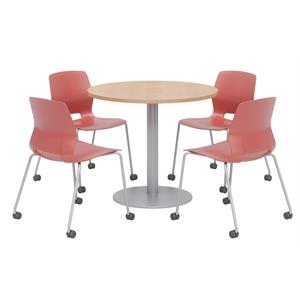 Olio Designs Maple Round 42in Lola Dining Set - Coral Caster Chairs