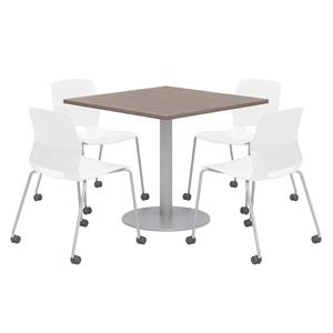 Olio Designs Teak Square 36in Lola Dining Set -  White Caster Chairs