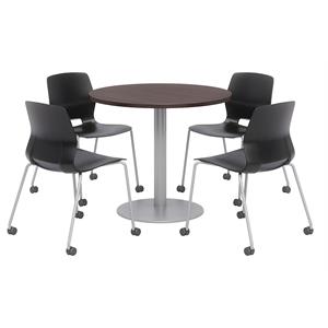 Olio Designs Espresso Round 42in Lola Dining Set - Black Caster Chairs