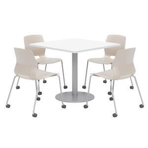 Olio Designs White Square 36in Lola Dining Set - Moonbeam Caster Chairs