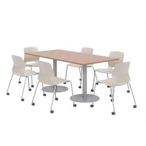 36 x 72&quot Table - 6 Lola Moon Caster Chairs - Cherry Top - Silver Base