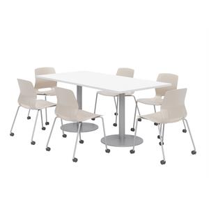 36 x 72&quot Table - 6 Lola Moonbeam Caster Chairs - White Top - Silver Base