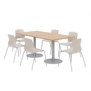 36 x 72&quot Table - 6 Moonbeam Lola Chairs - Maple Top - Silver Base