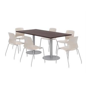 36 x 72&quot Table - 6 Moonbeam Lola Chairs - Espresso Top - Silver Base