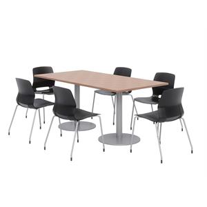 36 x 72&quot Table - 6 Black Lola Chairs - Cherry Top - Silver Base