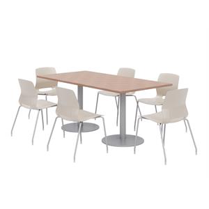 36 x 72&quot Table - 6 Moonbeam Lola Chairs - Cherry Top - Silver Base