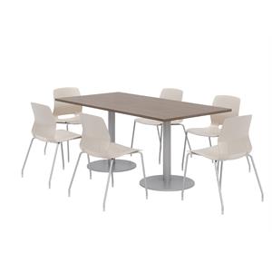 36 x 72&quot Table - 6 Moonbeam Lola Chairs - Teak Top - Silver Base