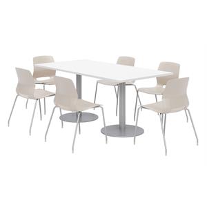 36 x 72&quot Table - 6 Moonbeam Lola Chairs - White Top - Silver Base
