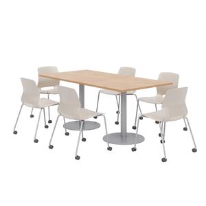 36 x 72&quot Table - 6 Lola Moonbeam Caster Chairs - Maple Top - Silver Base