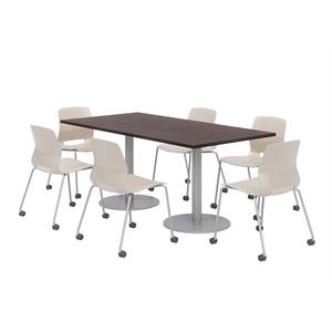 36 x 72&quot Table - 6 Lola Moon Caster Chairs - Espresso Top - Silver Base