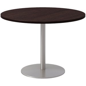 42&quot Round Pedestal Table - Espresso Top - Silver Base