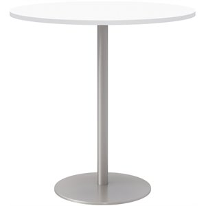 42&quot Round Pedestal Table - White Top - Silver Base - Bistro Height