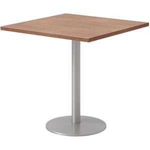 30&quot Square Pedestal Table - River Cherry Top - Silver Base