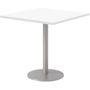 30&quot Square Pedestal Table - Designer White Top - Silver Base