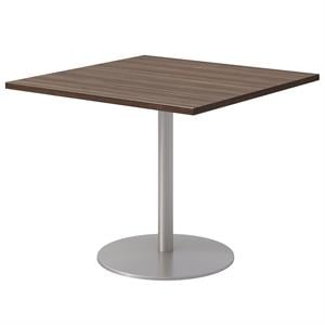 36&quot Square Pedestal Table - Studio Teak Top - Silver Base