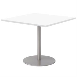 36&quot Square Pedestal Table - Designer White Top - Silver Base