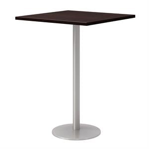 30&quot Square Pedestal Table - Espresso Top - Silver Base - Bistro Height