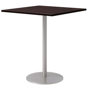 36&quot Square Pedestal Table - Espresso Top - Silver Base - Bistro Height