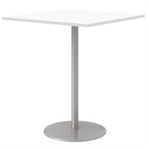 36&quot Square Pedestal Table - White Top - Silver Base - Bistro Height