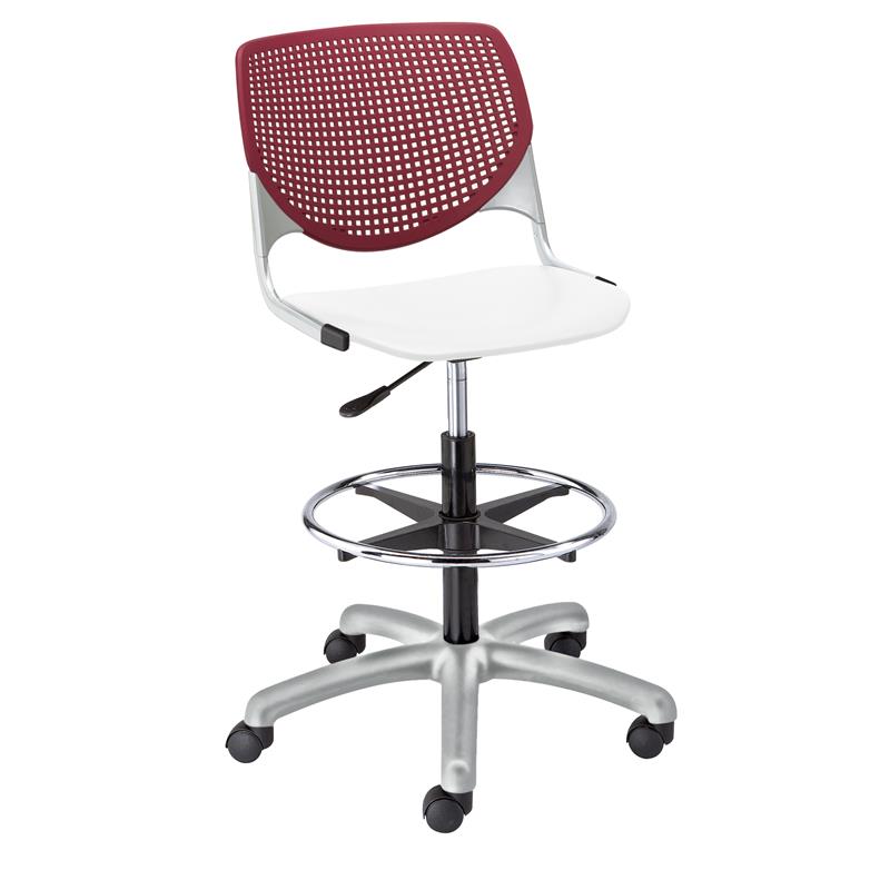 KFI KOOL Drafting Stool - Burgundy Back - White Seat