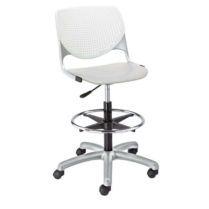 KFI KOOL Drafting Stool - White Back - Light Grey Seat