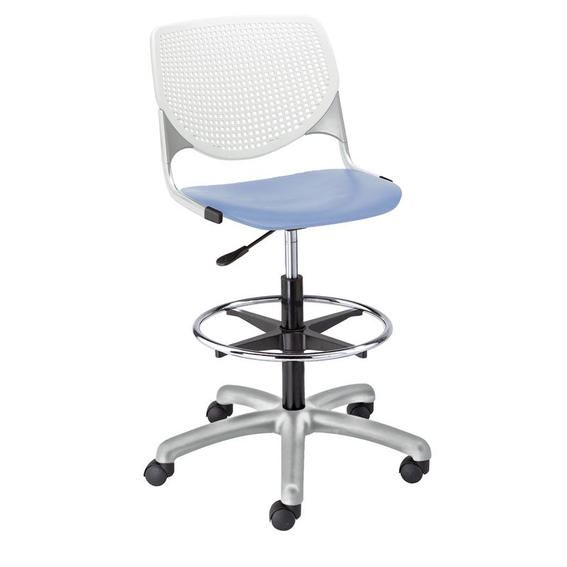 KFI KOOL Drafting Stool White Back - Peri Blue Seat