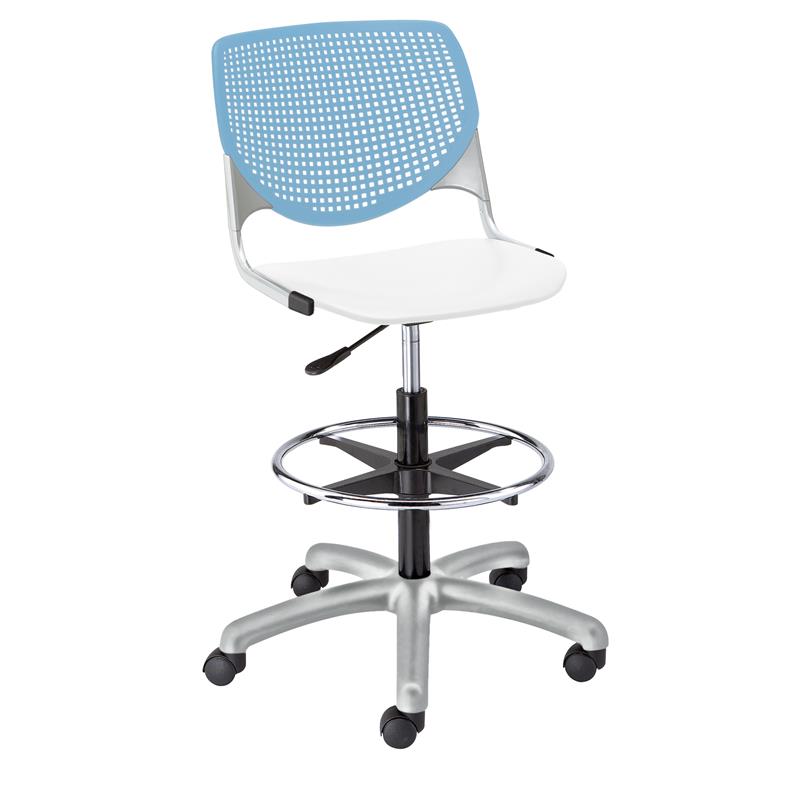 KFI KOOL Drafting Stool - Sky Blue Back - White Seat