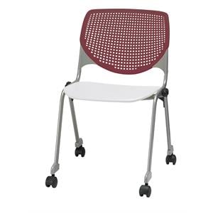 KFI KOOL Stack Chair - Casters - Burgundy Back - White Seat
