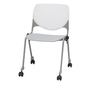 KFI KOOL Stack Chair - Casters - White Back - Light Gray Seat