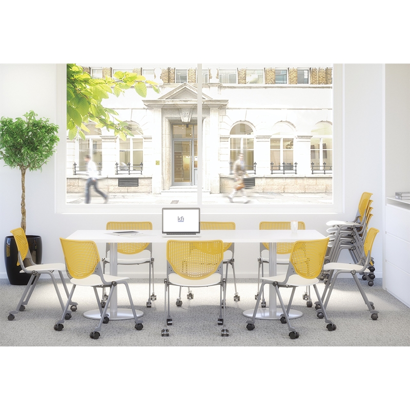 KFI KOOL Stack Chair - Casters - Yellow Back - White Seat