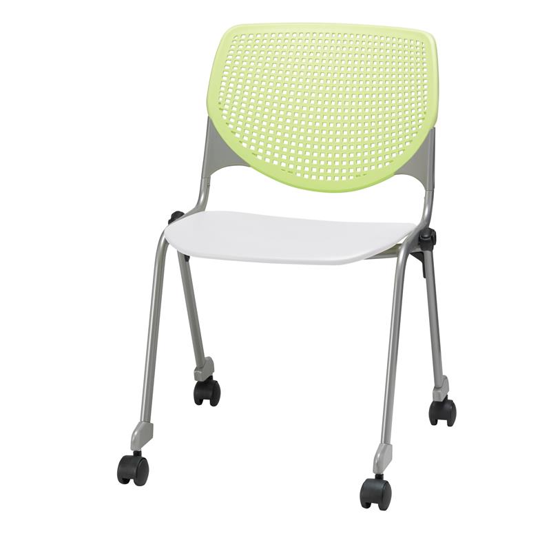 KFI KOOL Stack Chair - Casters - Lime Green Back - White Seat