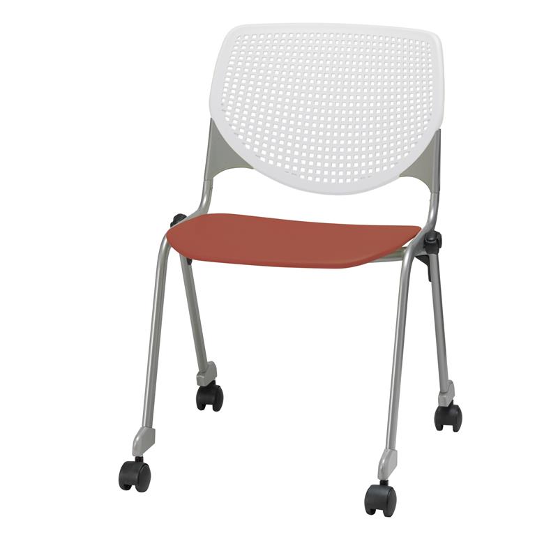 KFI KOOL Stack Chair - Casters - White Back - Coral Seat