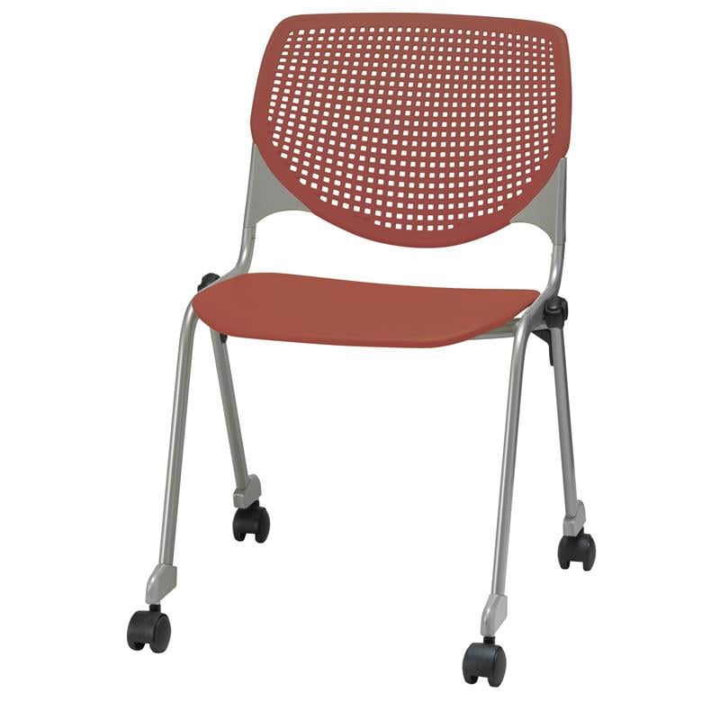 KFI Studios Plastic  KOOL Stack Chair - Casters - Coral