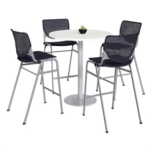 KFI Studios 36&quot Round Bistro Table and 4 Kool Series Chairs in White/Black