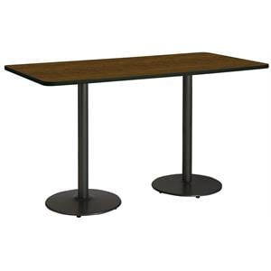 KFI Mode 42&quot x 96&quot Conference Table Walnut Finish Round Black Base Bistro Height