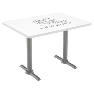 KFI 30&quot x 48&quot Pedestal Table with Whiteboard Top Silver T-leg Base