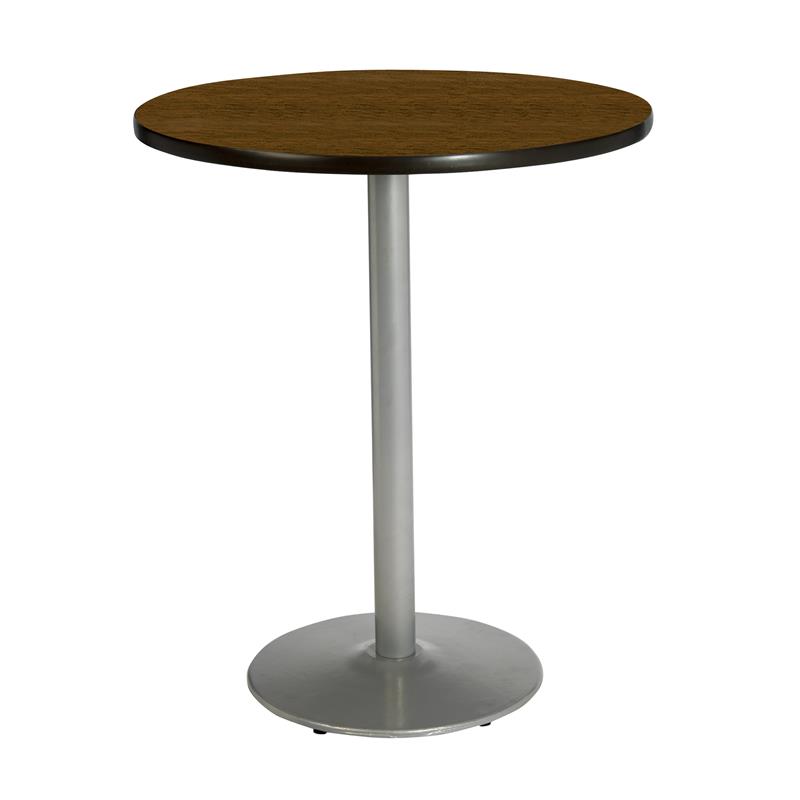 KFI Walnut 30in Bistro Table with Round Silver Base