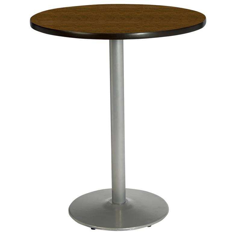 KFI Walnut 30in Bistro Table with Round Silver Base