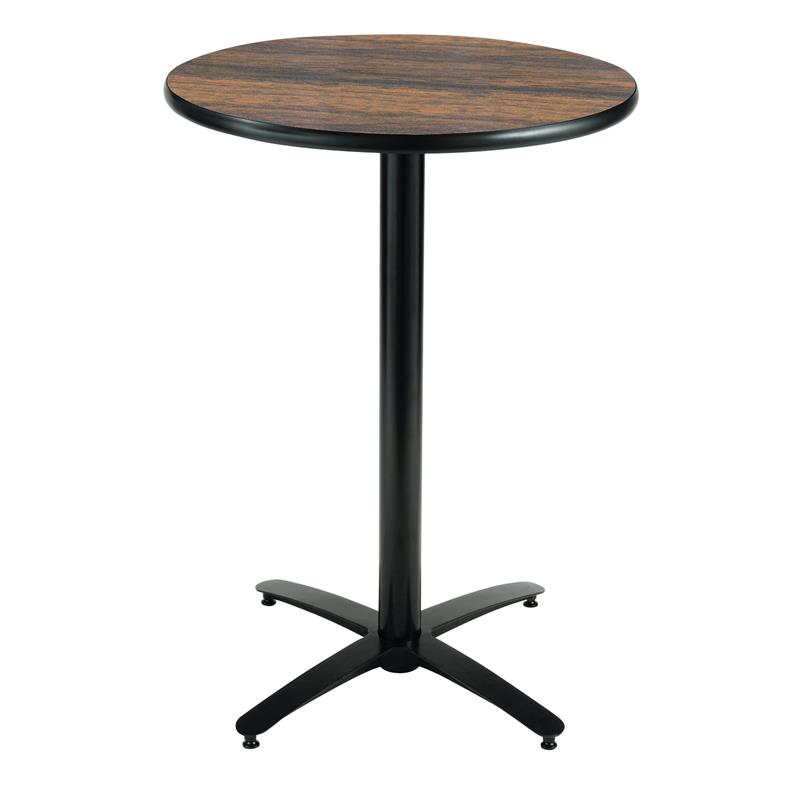 KFI 30in Walnut Round Bar Height Breakroom Table with Arched X Base