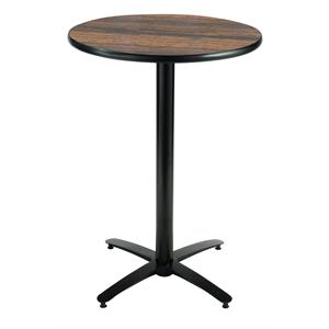 KFI 30in Walnut Round Bar Height Breakroom Table with Arched X Base
